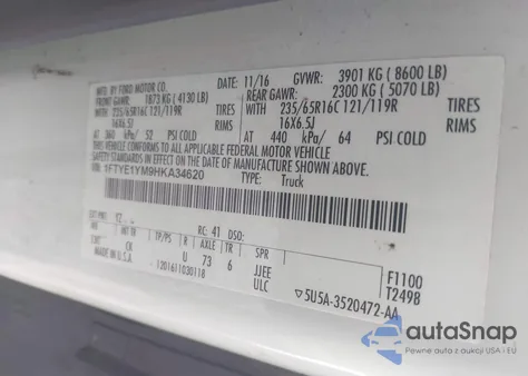 2017 Ford Transit-150 из США, поврежденный, VIN 1FTYE1YM9HKA34620